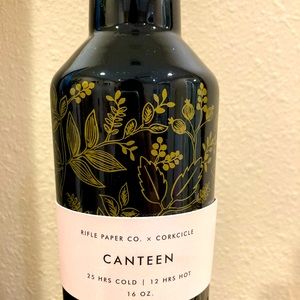 Authentic NWT Corkcicle, Rifle Paper Co. 16oz Canteen-Queen Anne Black